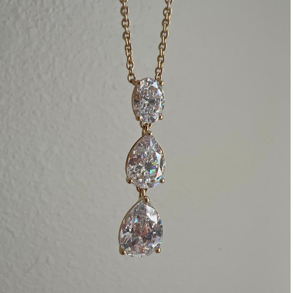 Nadri 3 Gem CZ Cubic Zirconia Pear Pendant, Yellow Gold Plated Box Not Included